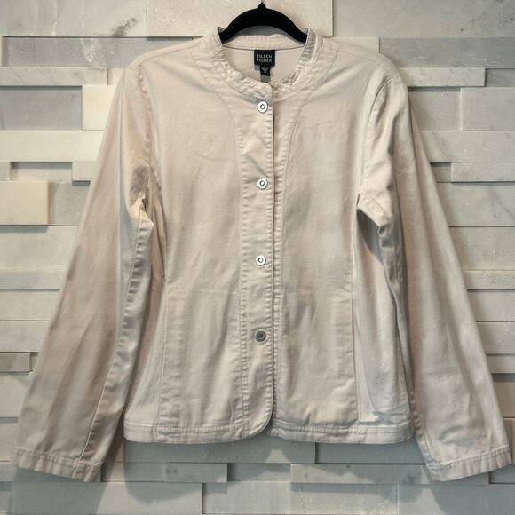 EILEEN FISHER Ivory 100% Cotton Snap Blazer Jacket M Workwear Corpcore Lagenlook - Picture 6 of 6